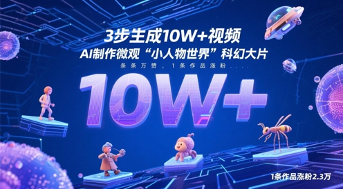 3步生成10W+视频，AI制作微观“小人物世界”科幻大片，条条万赞，1条作品涨粉2.3W星浩好项目网-专注分享网络创业项目落地实操课程 – 全网首发_高质量创业项目输出星浩好项目网