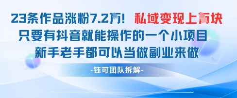 抖音私域项目23条作品涨粉7.2W,私域变现1W星浩好项目网-专注分享网络创业项目落地实操课程 – 全网首发_高质量创业项目输出星浩好项目网